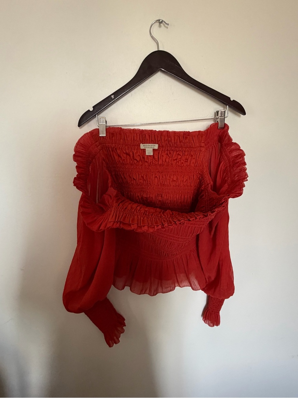 AllSaints Lara Off-The-Shoulder Top in Orange - 10 - Picture 10 of 12